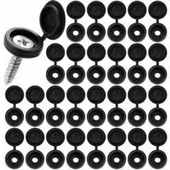 100Pcs Cache Vis Bouchon à Vis En Plastique Cache Vis à Charnière Capuchons De Couvercle à Vis Avec Bote Pour 5 Mm Vis Pour Cacher La Tête Croisée De Vis Et Décorer Les Meubles(Noir)
