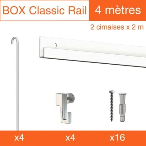 Cimaise Box Artiteq Classic ÉCO Blanc + Tiges - 4 Mètres - Kit Accrochage Tableau