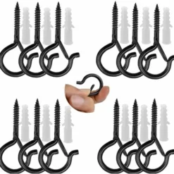 Crochets à Vis Pour Plafond - Charge Lourde Avec Boucle De Sécurité Avec Vis Pour Suspendre Des Paniers De Plantes, Mangeoires, Lanternes à Vent, Guirlandes Lumineuses (noir),Starlight,Lot De 12