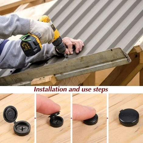 Déstockage 100Pcs Cache Vis Bouchon à Vis En Plastique Cache Vis à Charnière Capuchons De Couvercle à Vis Avec Boîte Pour 5 Mm Vis Pour Cacher La Tête Croisée De Vis Et Décorer Les Meubles(Noir) – Image 4