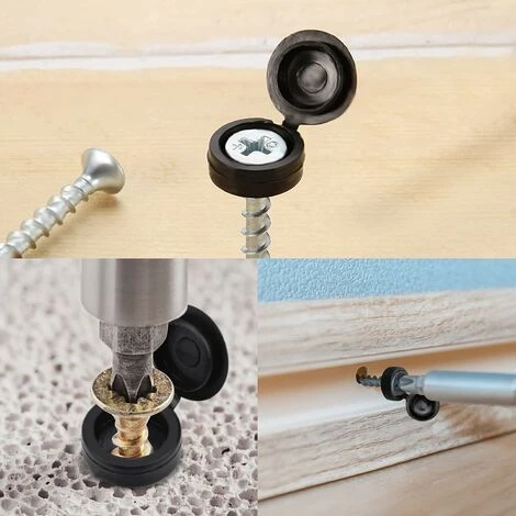 Déstockage 100Pcs Cache Vis Bouchon à Vis En Plastique Cache Vis à Charnière Capuchons De Couvercle à Vis Avec Boîte Pour 5 Mm Vis Pour Cacher La Tête Croisée De Vis Et Décorer Les Meubles(Noir) – Image 5