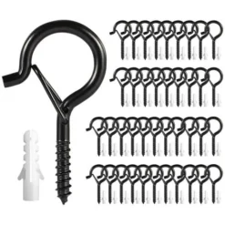 Lot De 20 Crochets Mural Plafond à Visser Avec Sécurité Charge Lourde Q-Hanger Pour Paniers De Plantes, Guirlandes Lumineuses, Lanternes, Carillons à Oiseaux Noir