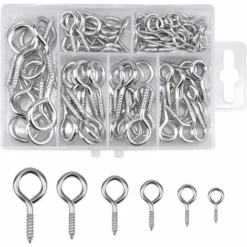 GDRHVFD 100 Pièces Crochets À Oeil Vis, Boulon À Oeil Crochet À Visser, Métal Piton À Oeillet Pour Diy Artisanat Extérieur Intérieur, 6 Taille Mixte Argent