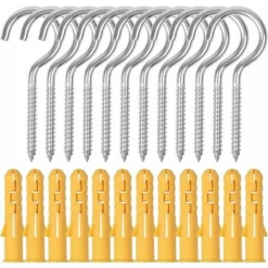 12pcs Grand Crochet à Oeil Visser, M6 X 90mm Crochets Piton à Visser En Acier Inoxydable, Crochets à Vis De Plafond à Vis Avec Tubes D'extension Pour Paniers Suspendus, Tasses, Mur, Jardin (A)