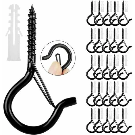 Crochet A Visser Piton à Visser Avec Boucle De Sécurité Et Vis, Crochet à Visser Crochet De Plafond (25pcs)