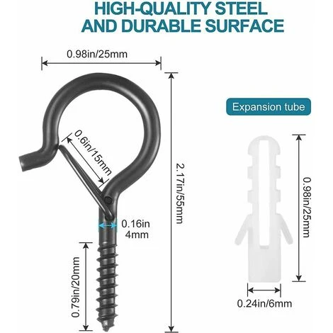 Crochet A Visser Piton à Visser Avec Boucle De Sécurité Et Vis, Crochet à Visser Crochet De Plafond (25pcs) – Image 3